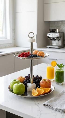 Luxury dessert and fruit serving tray with an elegant modern design for hospitality decor and tables