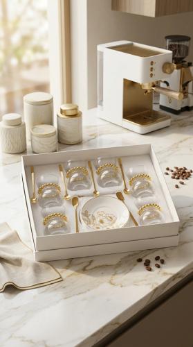 Luxury tea cup set with plates in an elegant design for upscale hospitality gatherings