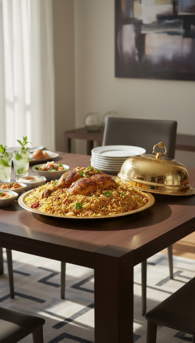 صينية تقديم فاخرة للأرز واللحوم بغطاء أنيق لتقديم...