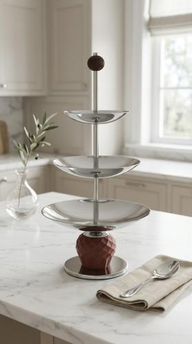 Multi-layered dessert and fruit serving tray with an elegant modern design for luxury hospitality tables