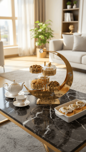 طقم حامل أطباق حلويات ومكسرات بتصميم راقٍ للضيافة