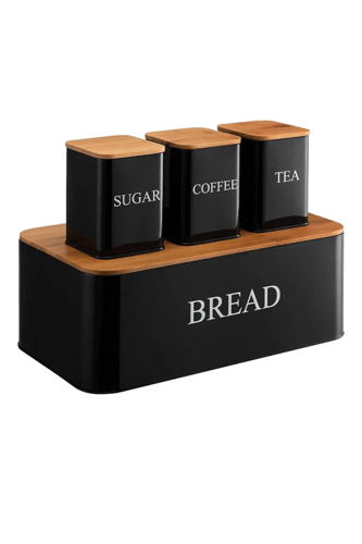 طقم منظمات مطبخ معدني فاخر – لحفظ الخبز والسكر وال...