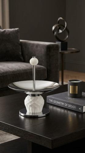 Luxury dessert and fruit serving tray with a raised base, featuring an elegant modern design for hospitality decor and tables