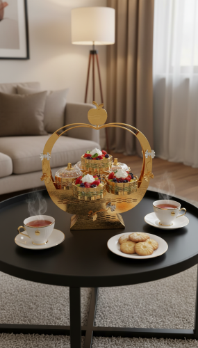 طقم حامل أطباق حلويات ومكسرات بتصميم راقٍ للضيافة