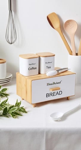 طقم منظمات مطبخ معدني فاخر – لحفظ الخبز والسكر وال...