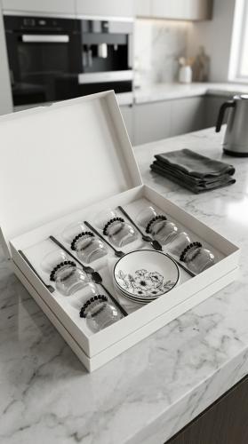 Luxury tea cup set with plates in an elegant design for upscale hospitality gatherings
