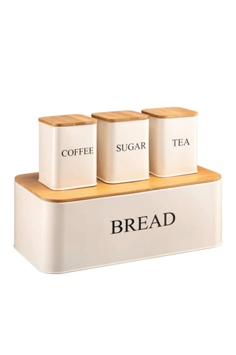 طقم منظمات مطبخ معدني فاخر – لحفظ الخبز والسكر وال...