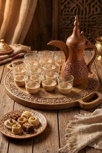 طقم أكواب شاي مع طقم فناجين قهوة