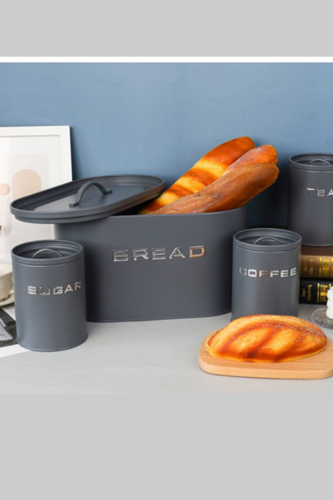 طقم منظمات مطبخ معدني فاخر – لحفظ الخبز والسكر وال...