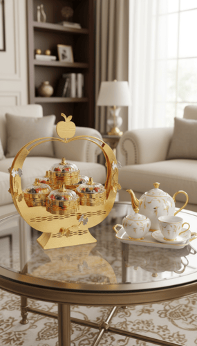 طقم حامل أطباق حلويات ومكسرات بتصميم راقٍ للضيافة