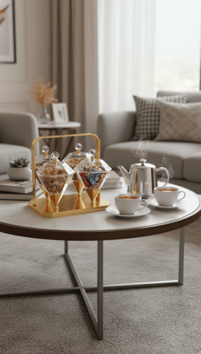 طقم حامل أطباق حلويات ومكسرات بتصميم راقٍ للضيافة