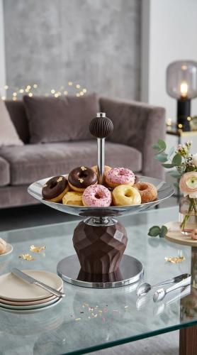 Luxury dessert and fruit serving tray with a raised base, featuring an elegant modern design for hospitality decor and tables