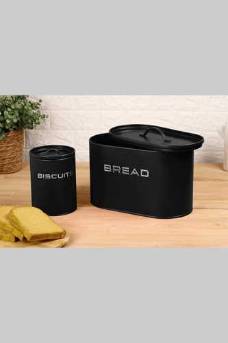 طقم منظمات مطبخ معدني فاخر – لحفظ الخبز والسكر وال...