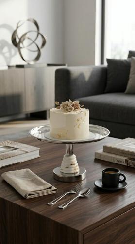 Luxury dessert and fruit serving tray with a raised base, featuring an elegant modern design for hospitality decor and tables