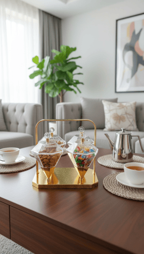 طقم حامل أطباق حلويات ومكسرات بتصميم راقٍ للضيافة