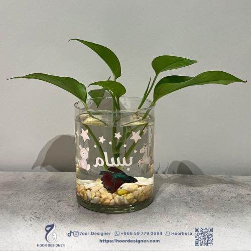 فازة مواليد ثيم خشبي نبتة بوتس مع سمكة فايتر