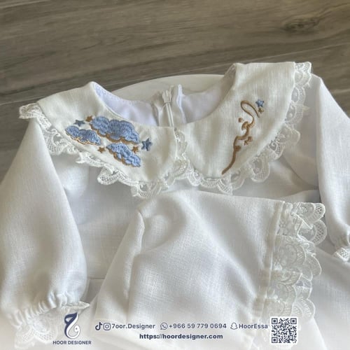 فستان أطفال مطرز ثيم غيوم ونجوم