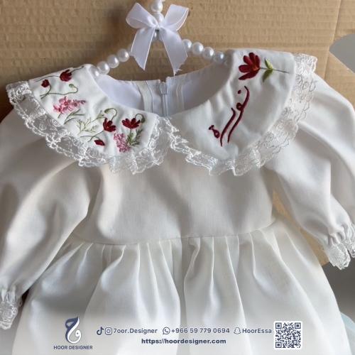 فستان أطفال مطرز ثيم ورد عنابي ووردي