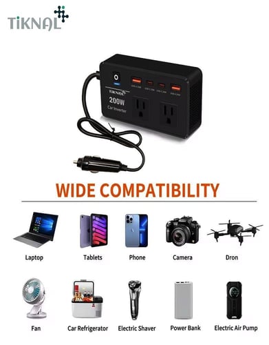 محول طاقة السيارة Tiknal TK-H097 بقوة 200 واط | مح...