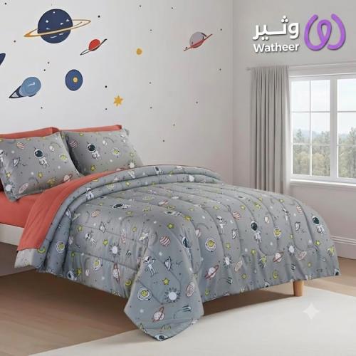 طقم مفارش أطفال الفضاء نفر ونص – 7 قطع مع حقيبة تخزين