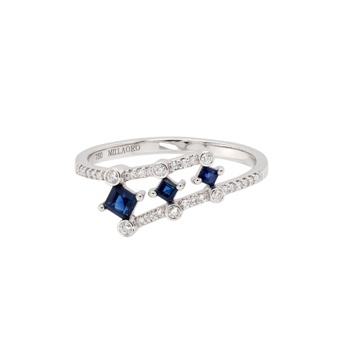 Millaoro 18K White Gold, Diamond and Blue Sapphire Ring – JMOR0209PWASH