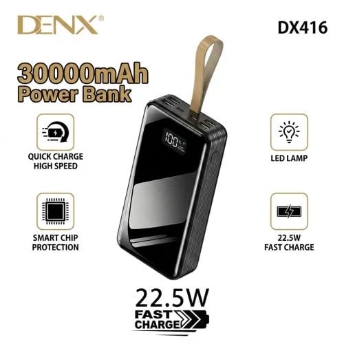 باور بنك DENX محمول بقوة 30,000 مللي أمبير - DX416