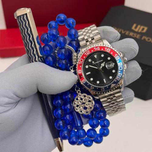 ساعة يد universe وقلم وسبحه