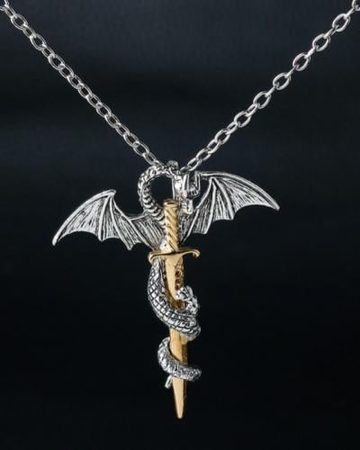 قلادة التنين مع سيف قلادة متدلية لمرايا السيارة بش...