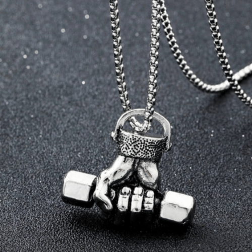 تعليقة يد مع دمبل لون فضي