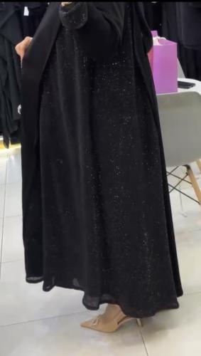 عباة (ملكي نص كلوش قماش سهرات جوانب اسود