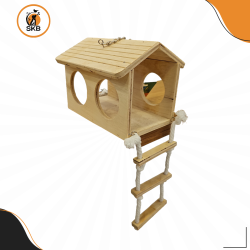 كوخ للطيور بأكثر من فتحة مع درج من الجهتين