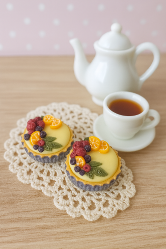 Miniature lemon fruit pie refrigerator magnet | Modeling clay – handmade
