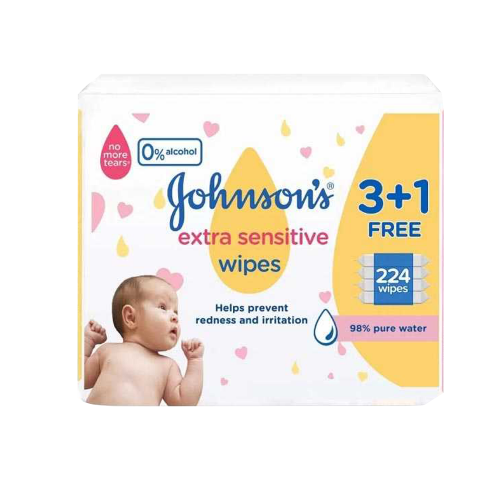 جونسون مناديل اطفال حساسة 3+1- 224 حبة