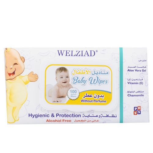 ولزياد مناديل مبللة للاطفال بدون عطر - 100 منديل