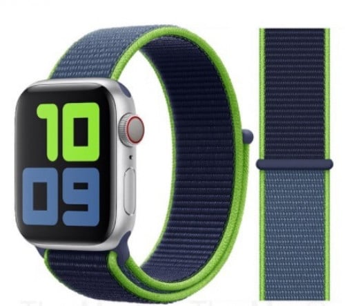 سوار ازرق حواف اخضر ساعة ابل Blue nylon strap