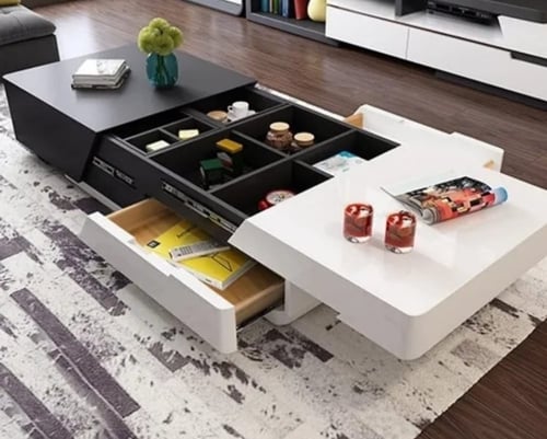 اطقم طاولات تلفاز فخمة لون ابيض - اسود