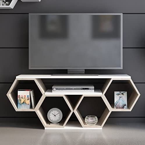 طاولة تلفاز بتصميم هندسي مميز + 3 ارفف جدارية بتصم...