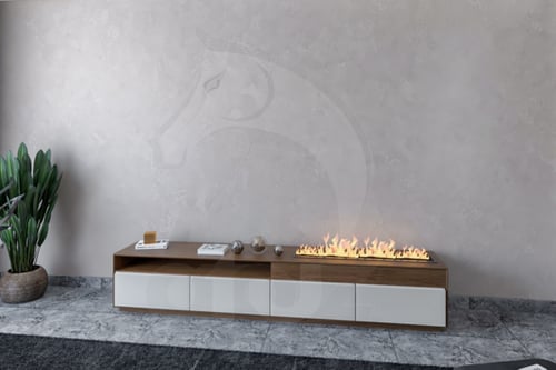 طاولة تلفاز راقية بجهاز بخار مع رف جداري