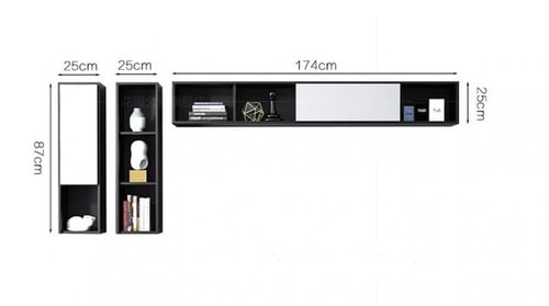 طاولة تلفاز مع رفوف جدارية لون ابيض واسود