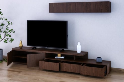 طاولة تلفزيون مع رفوف جدارية