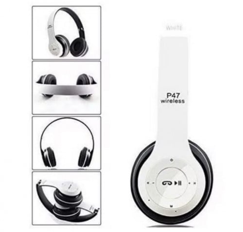 سماعة رأس تعمل بتقنية البلوتوث لاسلكية ابيض و اسود