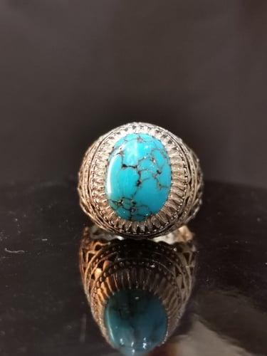 خاتم الفضة بحجر الفيروز النشابوري الايراني قبه دار...