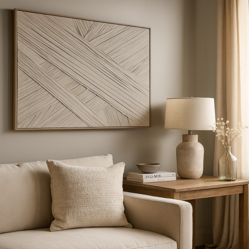 لوحة تجريدية - خطوط من القماش البيج