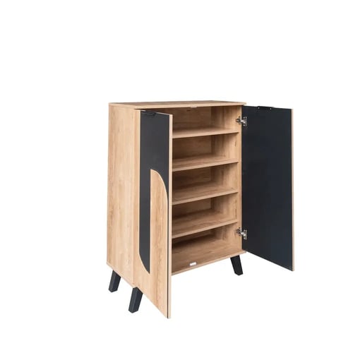 خزانة أحذية بابين خشب ماليزي - خشبي وأسود