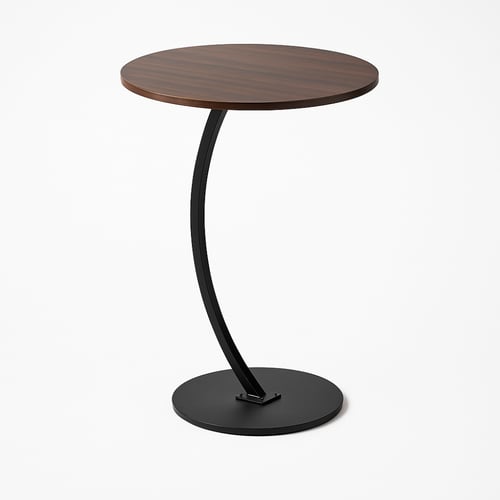 طاولة جانبية بتصميم حديث بسطح خشبي وقاعدة معدنية د...