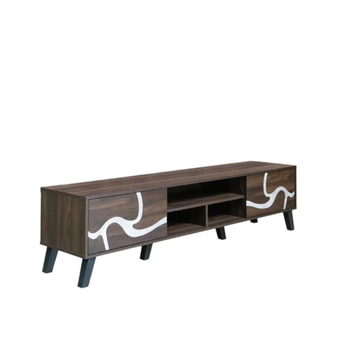 طاولة تلفزيون خشب ماليزي 180 سم - بني غامق ورصاصي
