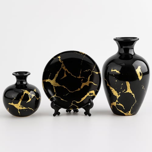 طقم ديكور سيراميك بلمسات ذهبية