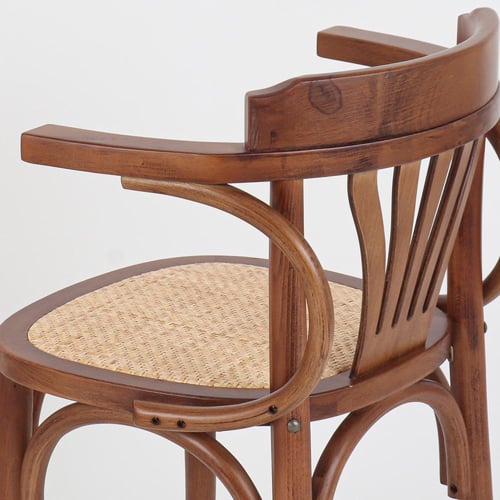 كرسي خشب - مقعد خيزران بيج