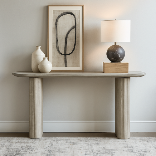 طاولة كنسول أنيقة بتصميم عصري ولون رمادي حجري، مثا...