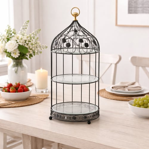 حامل كيك دورين كبير - معدني أسود - تصميم إسلامي